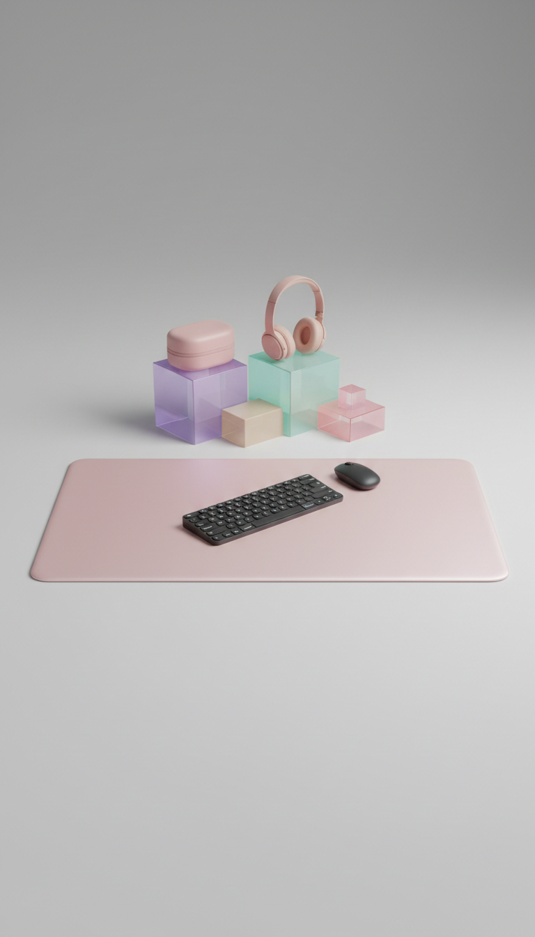 Blush Pink Satin Desk Mat with Non-Slip Base